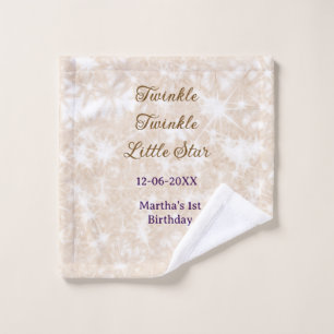 Brown glitter twinkle twinkle little star birthday wash cloth