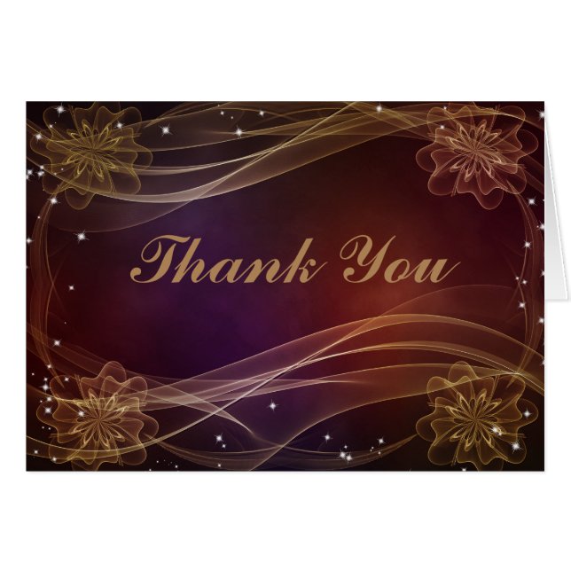 Brown Gold Abstract Floral with Glitter Thank You (Front Horizontal)