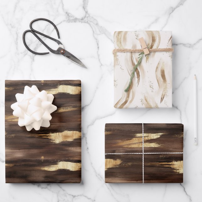 Brown Gold Abstract Wrapping Paper Sheet (Front)