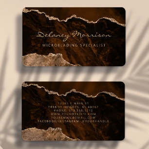 Brown Gold Agate Microblading Rounded Business Card