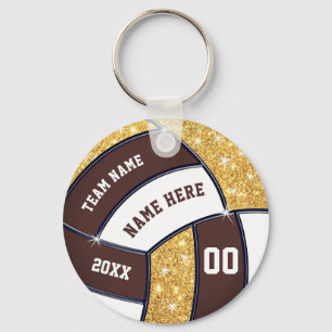Brown, Gold and White Volleyball Party Favors Keychain