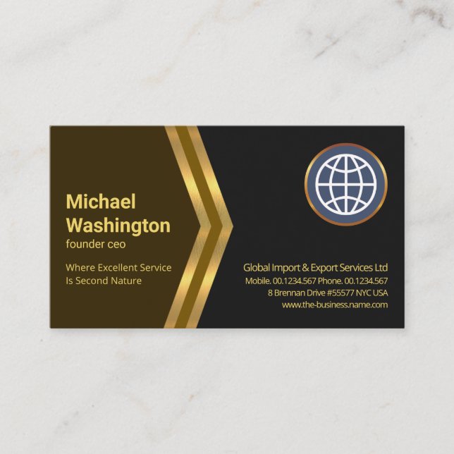 Brown Gold Arrows Gold Globe Import Export Business Card (Front)