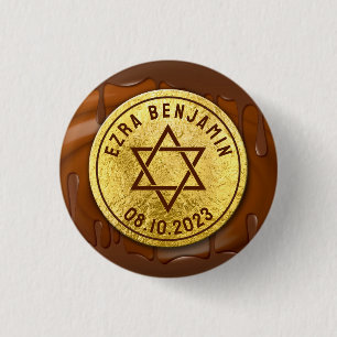 Brown Gold Chocolate Bar Mitzvah or Bat Mitzvah 1 Inch Round Button