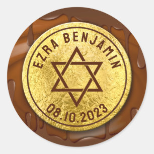 Brown Gold Chocolate Bar Mitzvah or Bat Mitzvah Classic Round Sticker