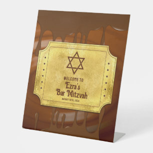 Brown Gold Chocolate Bar Mitzvah or Bat Mitzvah Pedestal Sign