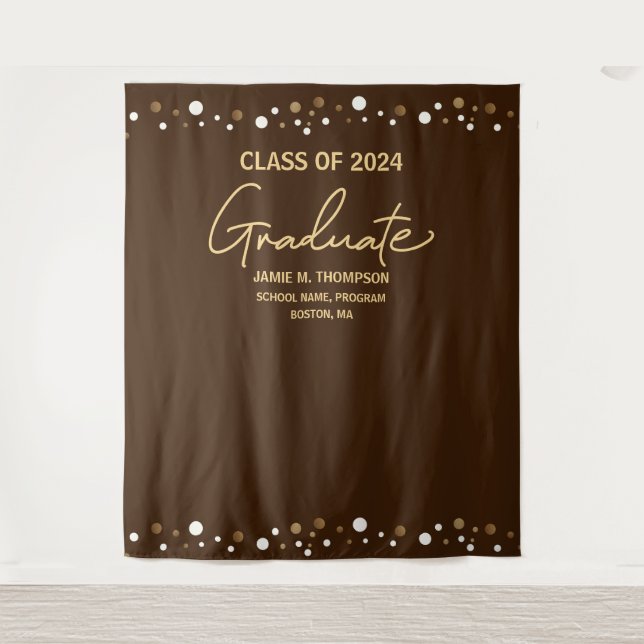 Brown Gold Class of 2024 backdrop graduation Tapestry (Front)