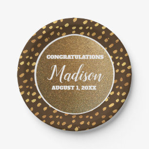 Brown Gold Confetti Graduation College Trunk Party Paper Plate