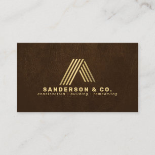 Brown gold custom logo QR building construction Business Card