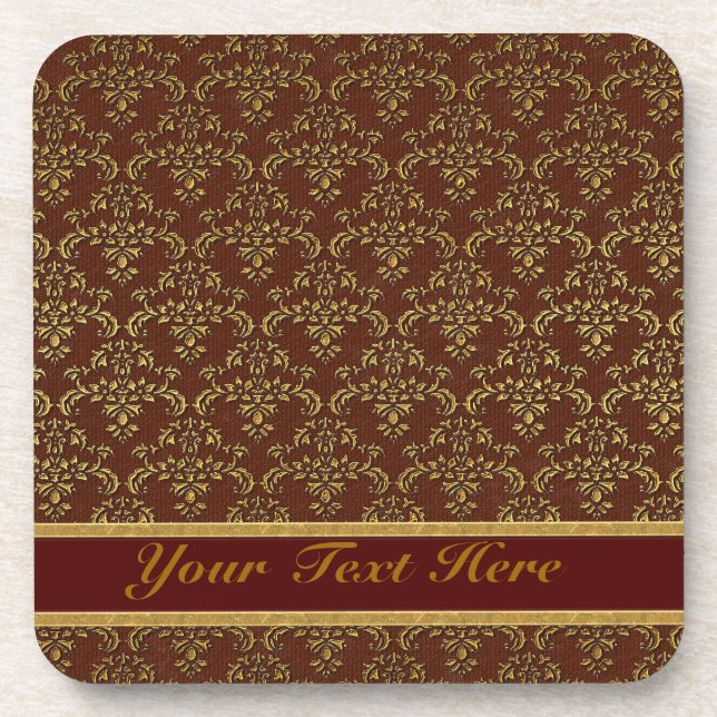 Brown & Gold Damask Pattern Coaster (Front)