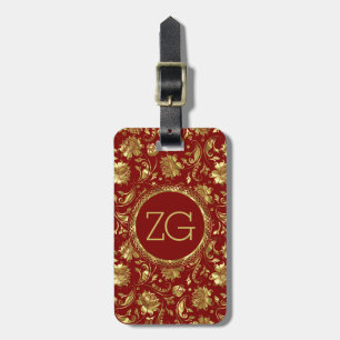 Brown & Gold Damask Pattern Luggage Tag