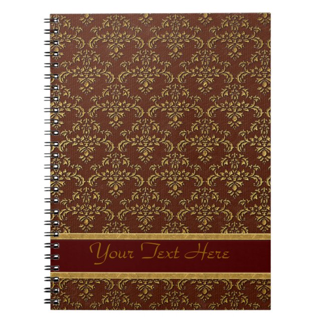 Brown & Gold Damask Pattern Notebook (Front)