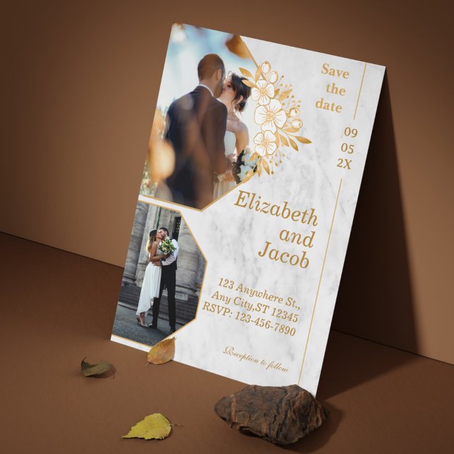 Brown Gold Floral Photo Save The Date Invitation (Brown Gold Floral Photo Save The Date Invitation)