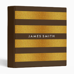 Brown & Gold Glitter Badge Striped Personalized Binder