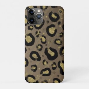 Brown Gold Glitter & Black Leopard Cheetah Print iPhone 11 Pro Case