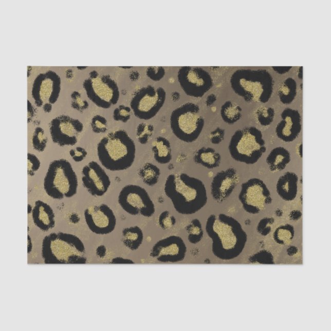 Brown Gold Glitter & Black Leopard Cheetah Print Tissue Paper (Front)
