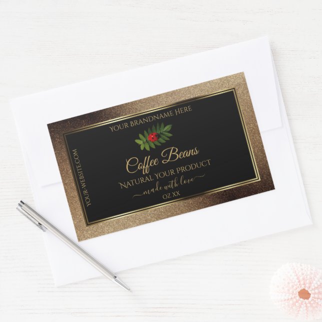 Brown Gold Glitter Black Product Labels Ladybug (Envelope)