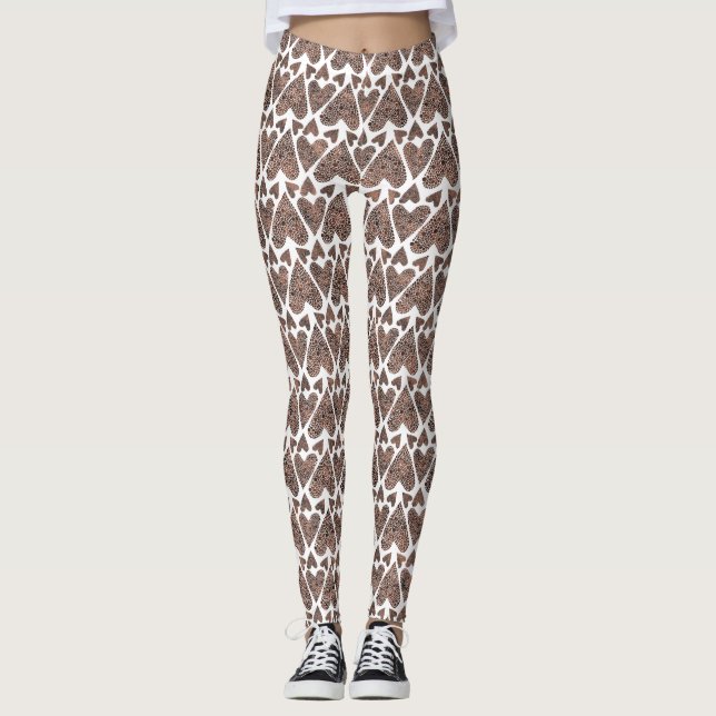 Brown/Gold Glitter Heart Women's Leggings (Front)