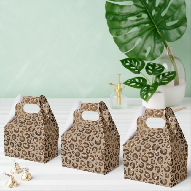 Brown Gold Glitter Leopard Print Favor Box (Multiple)