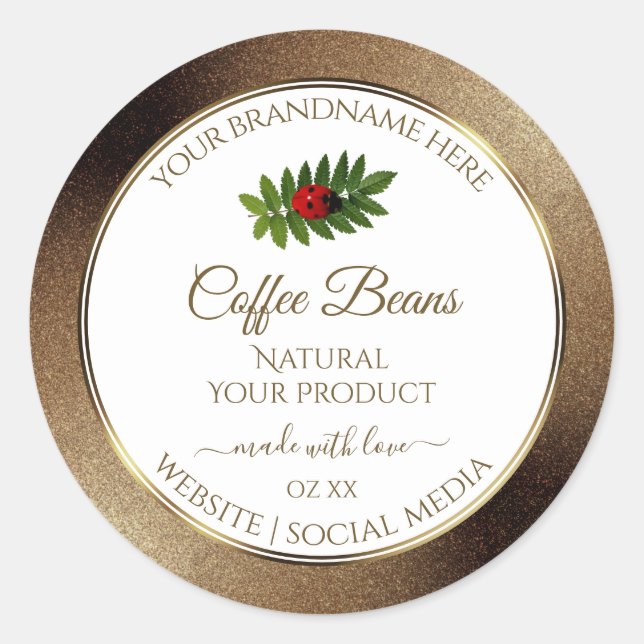 Brown Gold Glitter White Product Labels Ladybug (Front)