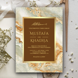 Brown Gold Marble Faux Gold Foil Islamic Wedding Invitation