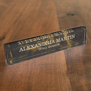 Brown Gold Marble Name Job Title Nameplate