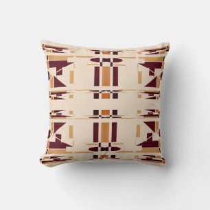 Brown Gold on Beige Southwest Mosaic Abstract Throw Pillow