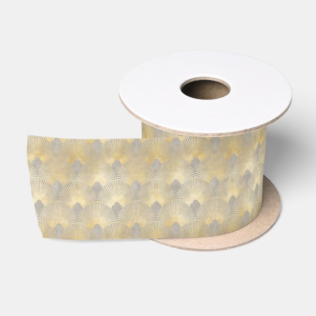 Brown gold pattern,fan feather pattern,Art Deco Satin Ribbon (Spool)
