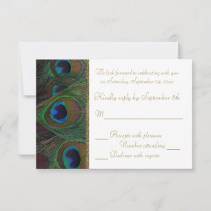 Brown, Gold Peacock Feathers RSVP Card