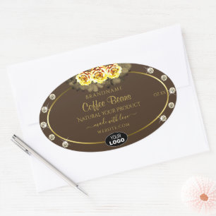 Brown Gold Product Labels Yellow Roses Jewels Logo