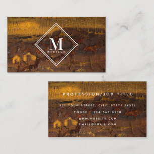 Brown Gold Rust Metallic Texture Monogram Initial Business Card