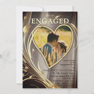 Brown/Gold Satin & Gold flower Engagement Invitation