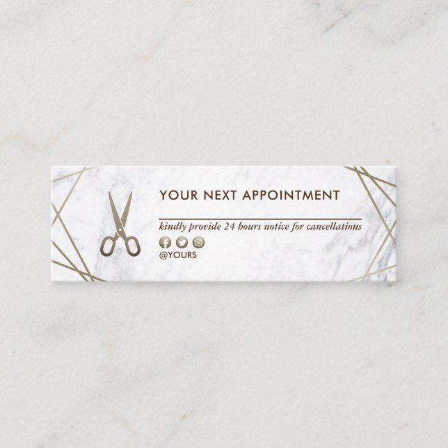 Brown Gold Scissors Marble HairStylist Appointment Mini Business Card (Front)