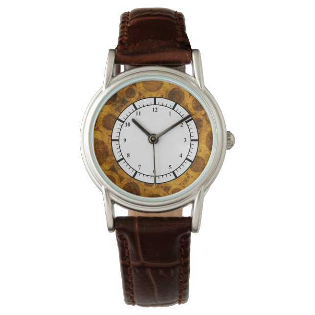 Brown Gold Steampunk Grunge Pattern Watch (Front)