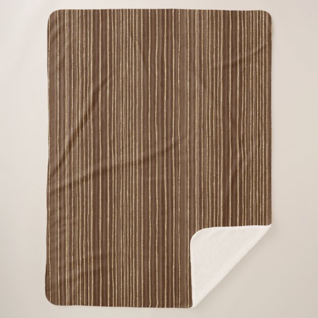 Brown Gold Stripes Christmas Sherpa Blanket (Front)