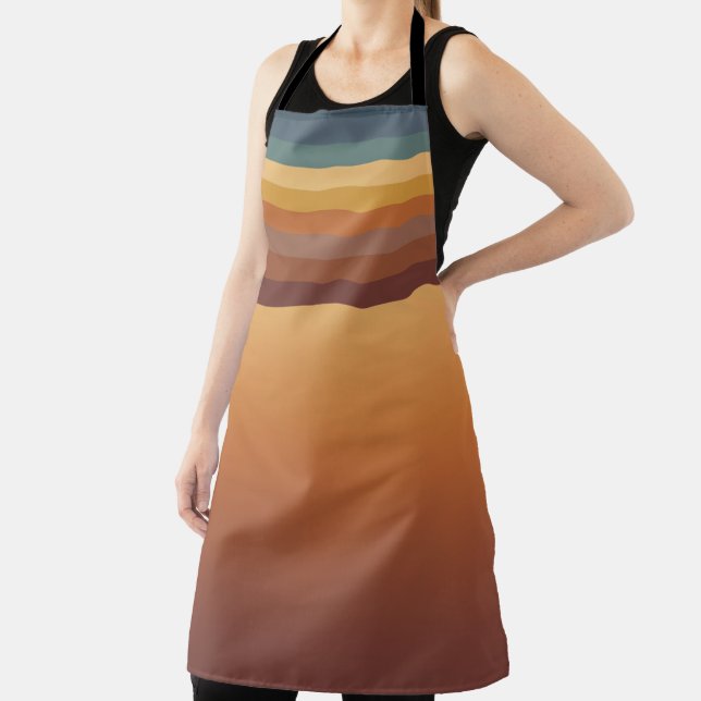BROWN GOLD TEAL BLUE FALL GEOMETRIC PATTERN APRON (Insitu)
