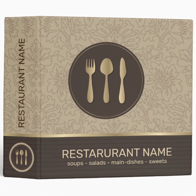 Brown & Gold Tones Restaurant Recipes Binder (Front/Spine)