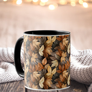 Brown Gold Watercolor Fall Leaves Coffee Mug
