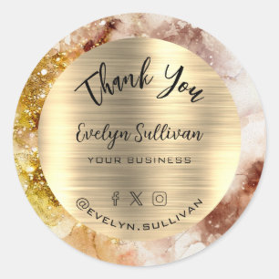 Brown Gold watercolor Thank You  Classic Round Sticker