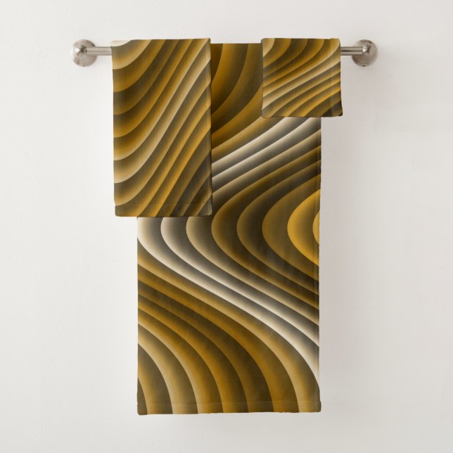 Brown Gold Waves Classy & Chic Bath Towel Set (Insitu)