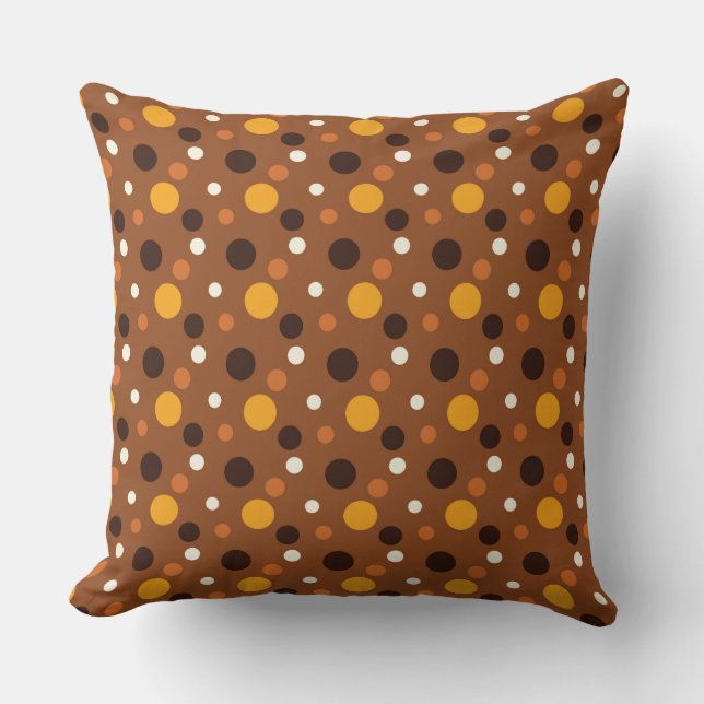 BROWN GOLD YELLOW HALLOWEEN POLKA DOTS THROW PILLOW (Front)