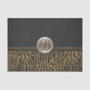 Brown Gold Zebra Sparkle Glam Monogram Initial Tissue Paper