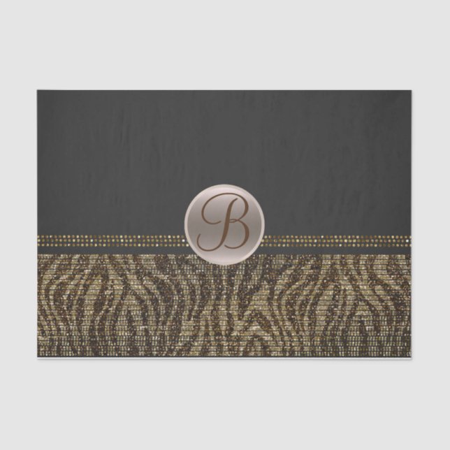 Brown Gold Zebra Sparkle Glam Monogram Initial Tissue Paper (Front)