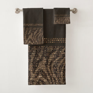 Brown & Gold Zebra Wild Animal Print Exotic Glam Bath Towel Set