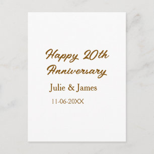Brown golden happy 20th anniversary name datsimple postcard