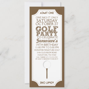 Brown Golf Ticket Golf Invitation d'anniversaire