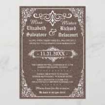 Brown Gothic Victorian Damask Wedding Invites