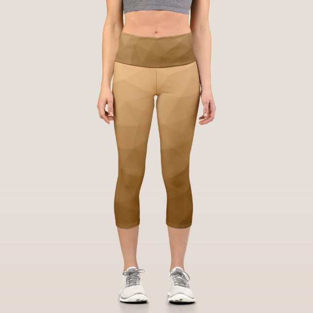 Brown gradient geometric mesh pattern triangles capri leggings (Front)