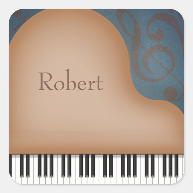 Brown Grand Piano Custom Name Stickers (Front)