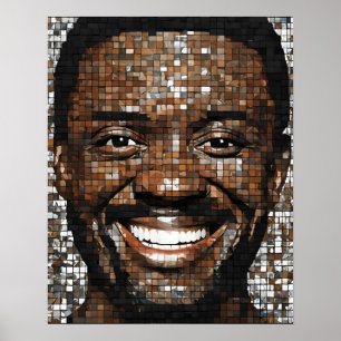 Brown Gray Mosaic Mans Face Wall Art