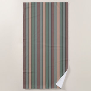 Brown Green And Black Stripes On Watercolor Paper Beach Towel